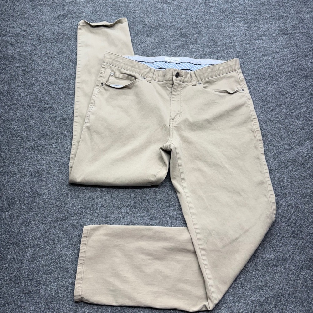 Peter Millar Mens 35 Khaki Cotton Modal Stretch 5 Pocket Straight Leg Pants Tan